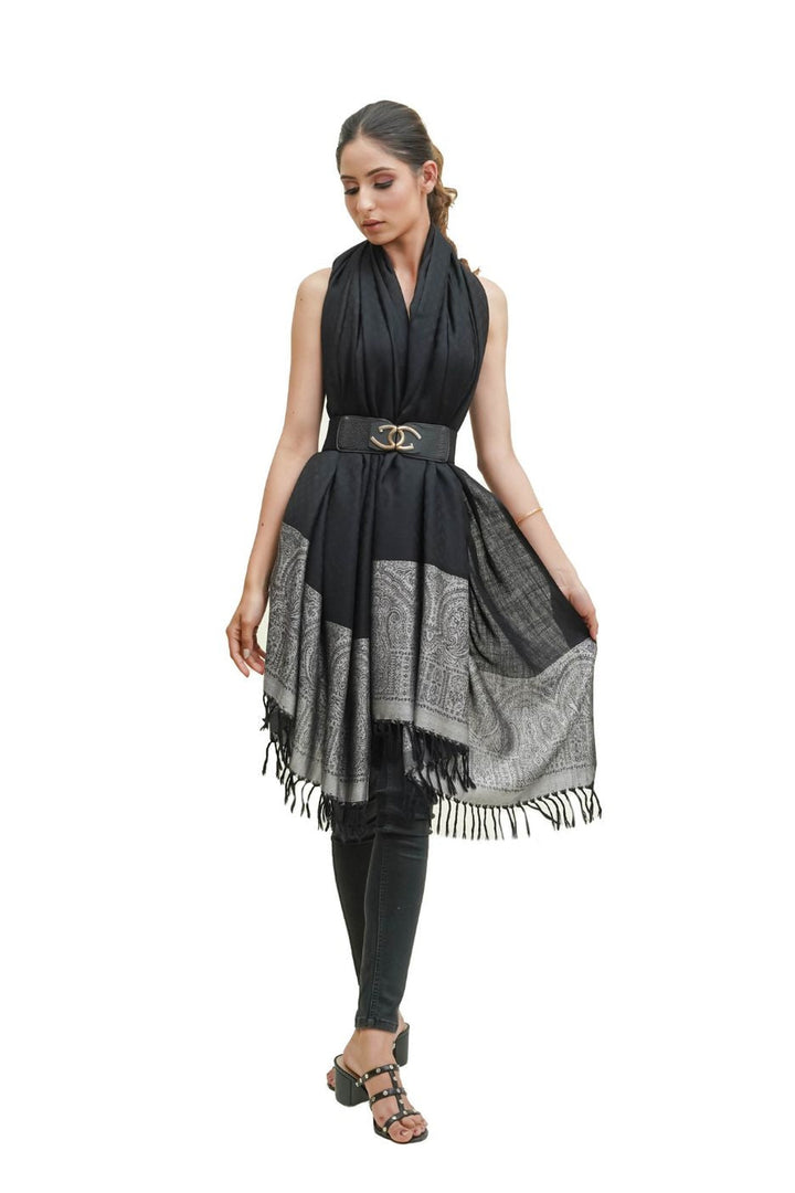 Silk Wool Jacquard Shawl With Elegant Palla