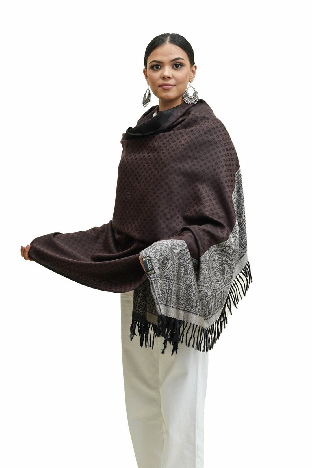 Silk Wool Jacquard Shawl With Elegant Palla