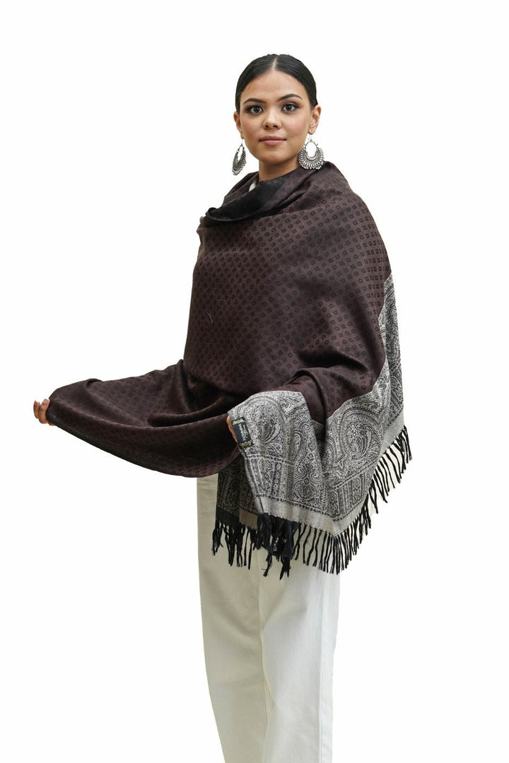Silk Wool Jacquard Shawl With Elegant Palla