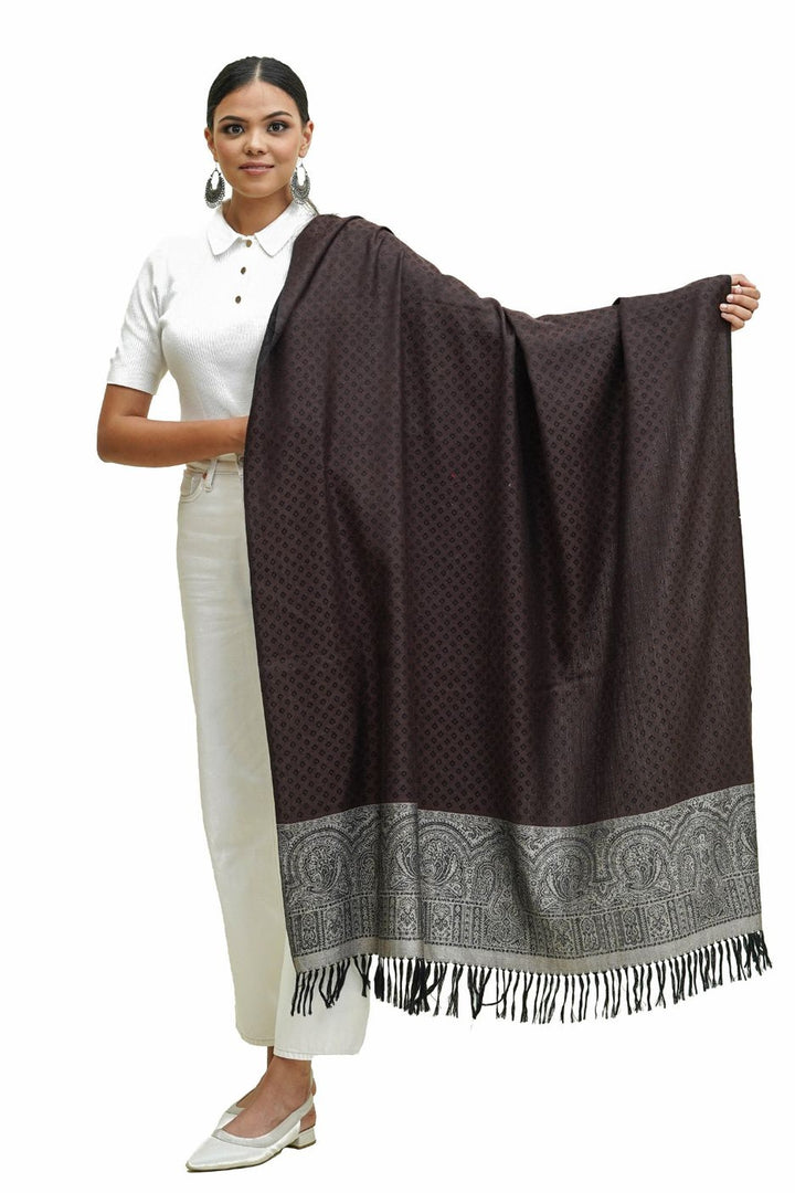 Silk Wool Jacquard Shawl With Elegant Palla