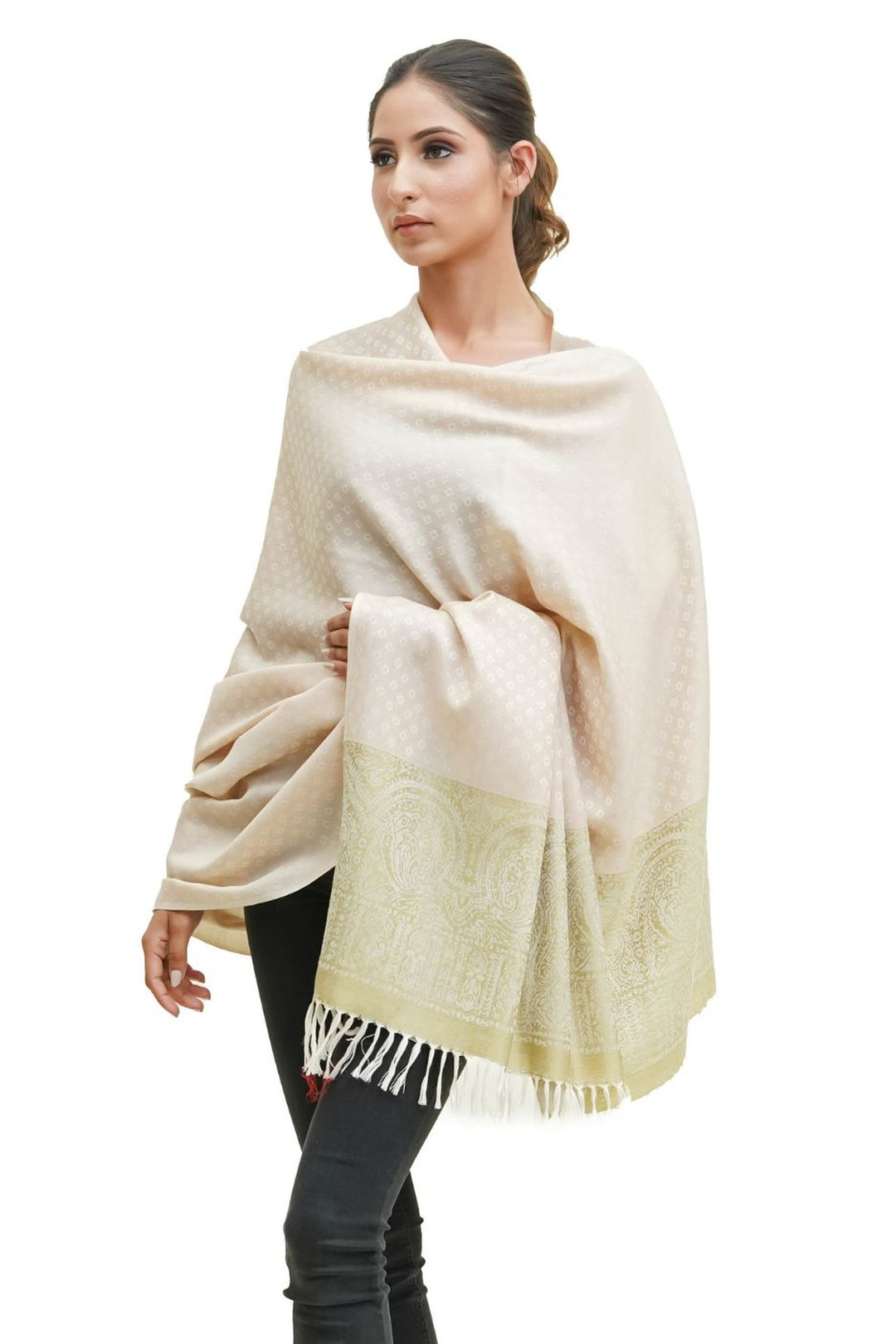 Silk Wool Jacquard Shawl With Elegant Palla