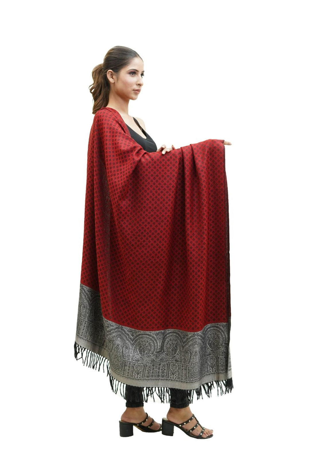 Silk Wool Jacquard Shawl With Elegant Palla