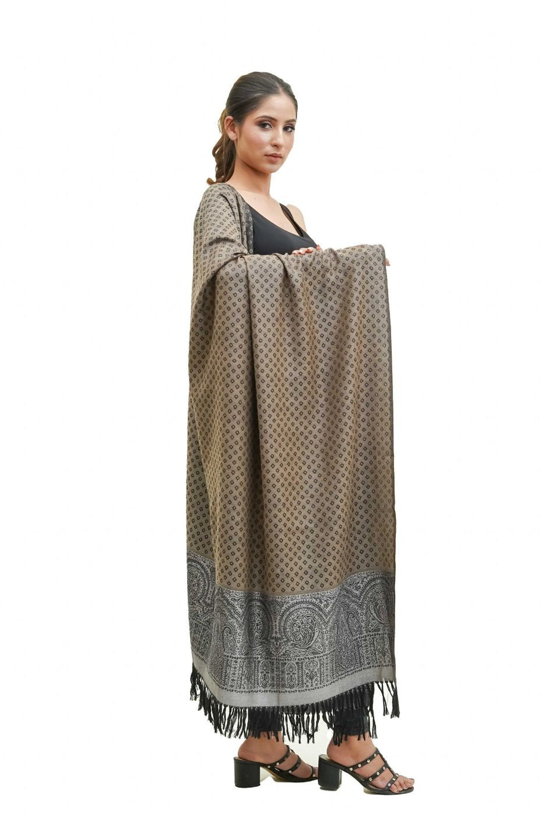 Silk Wool Jacquard Shawl With Elegant Palla