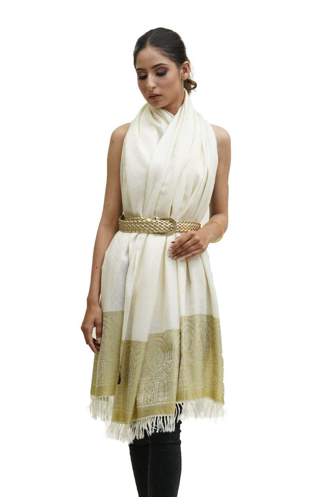 Silk Wool Jacquard Shawl With Elegant Palla