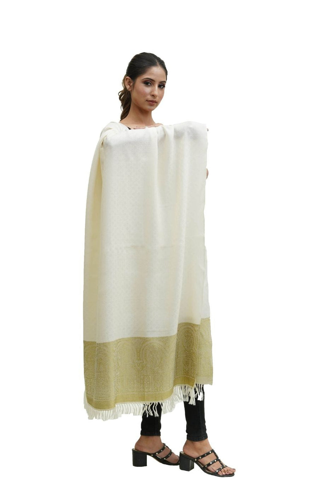 Silk Wool Jacquard Shawl With Elegant Palla