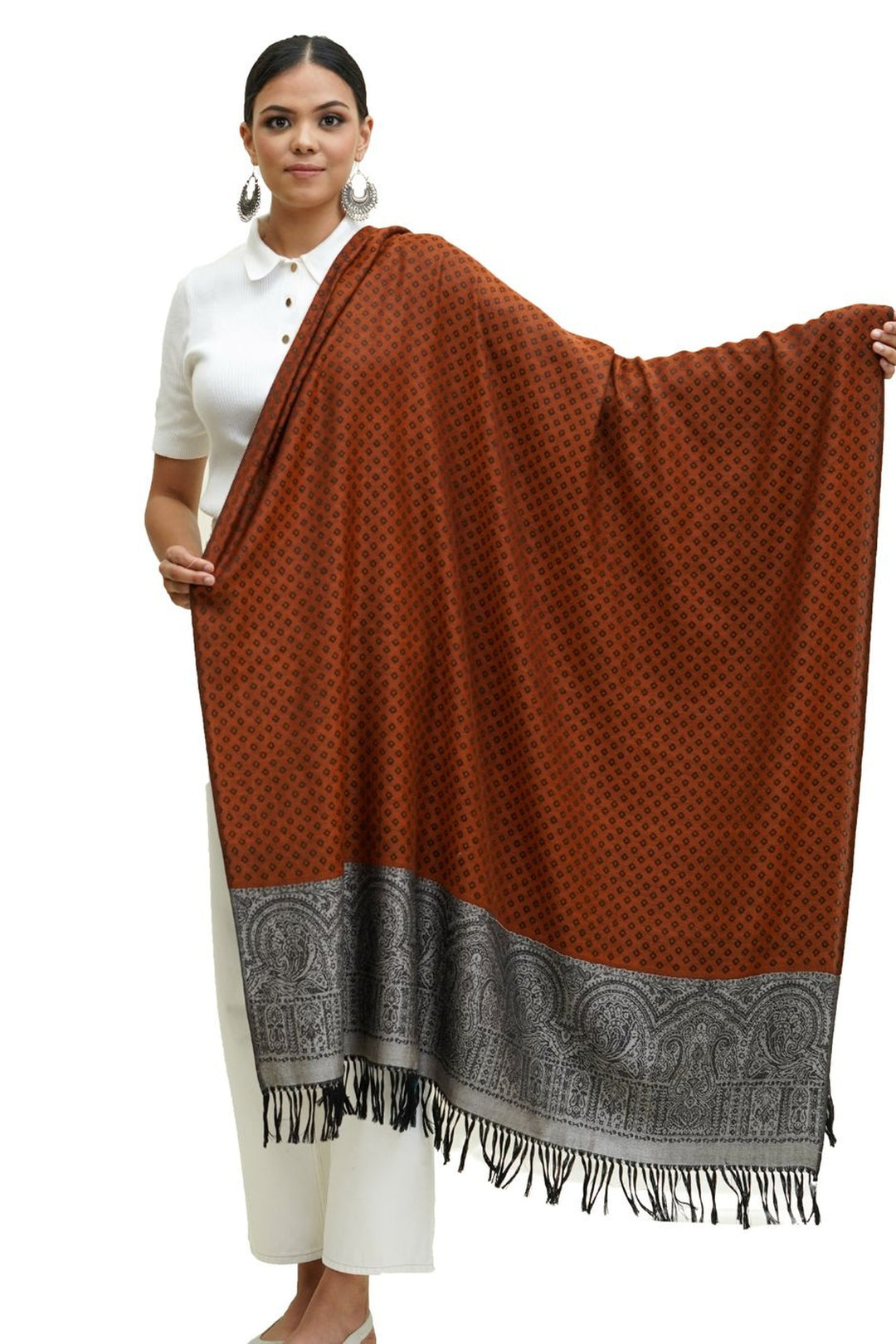 Silk Wool Jacquard Shawl With Elegant Palla