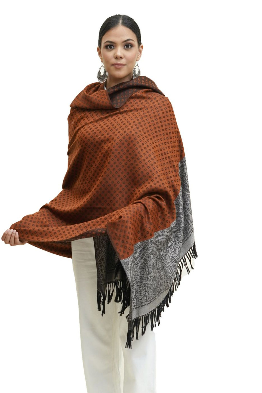 Silk Wool Jacquard Shawl With Elegant Palla