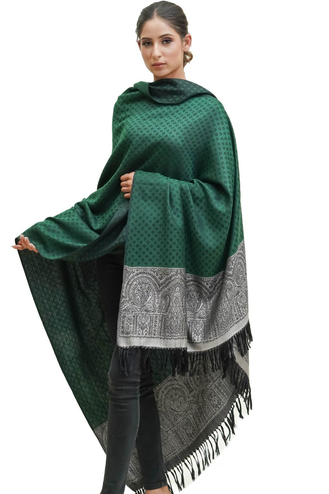 Silk Wool Jacquard Shawl With Elegant Palla