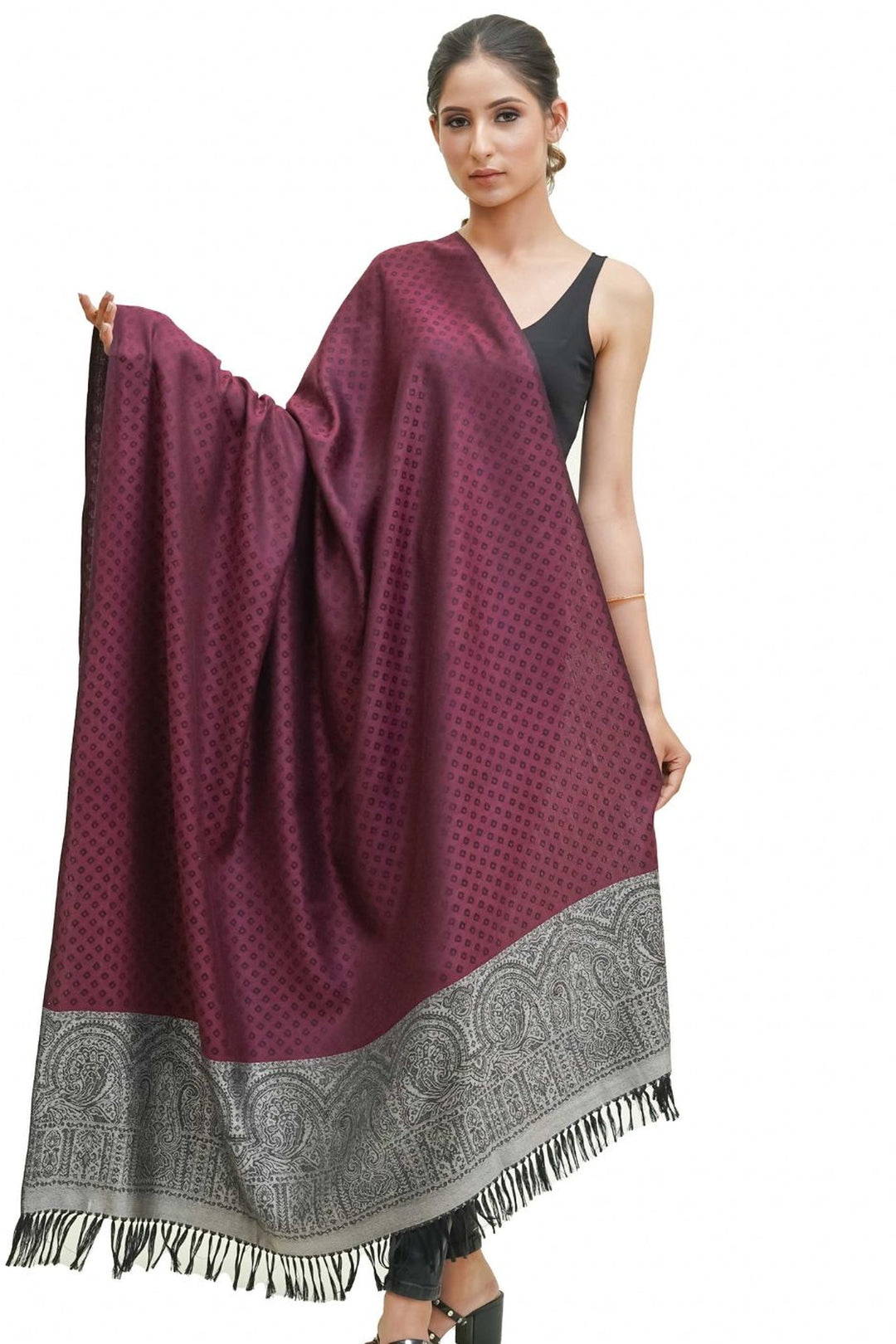 Silk Wool Jacquard Shawl With Elegant Palla