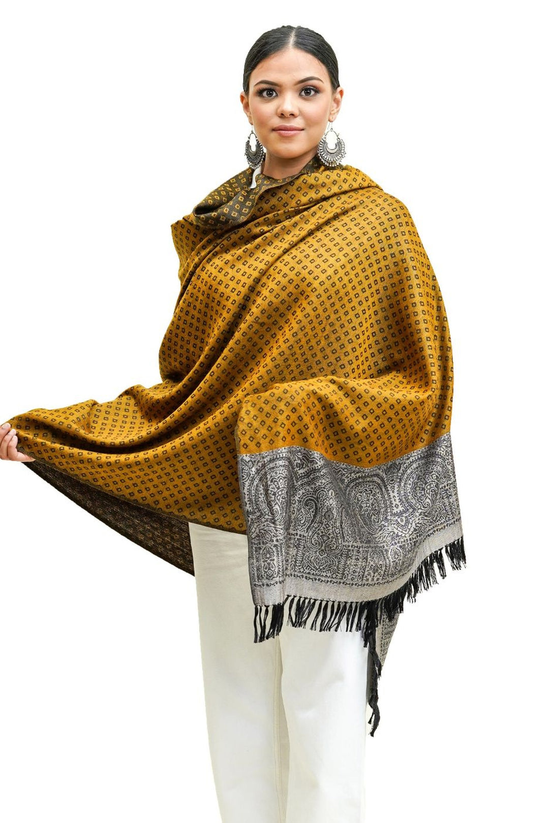 Silk Wool Jacquard Shawl With Elegant Palla