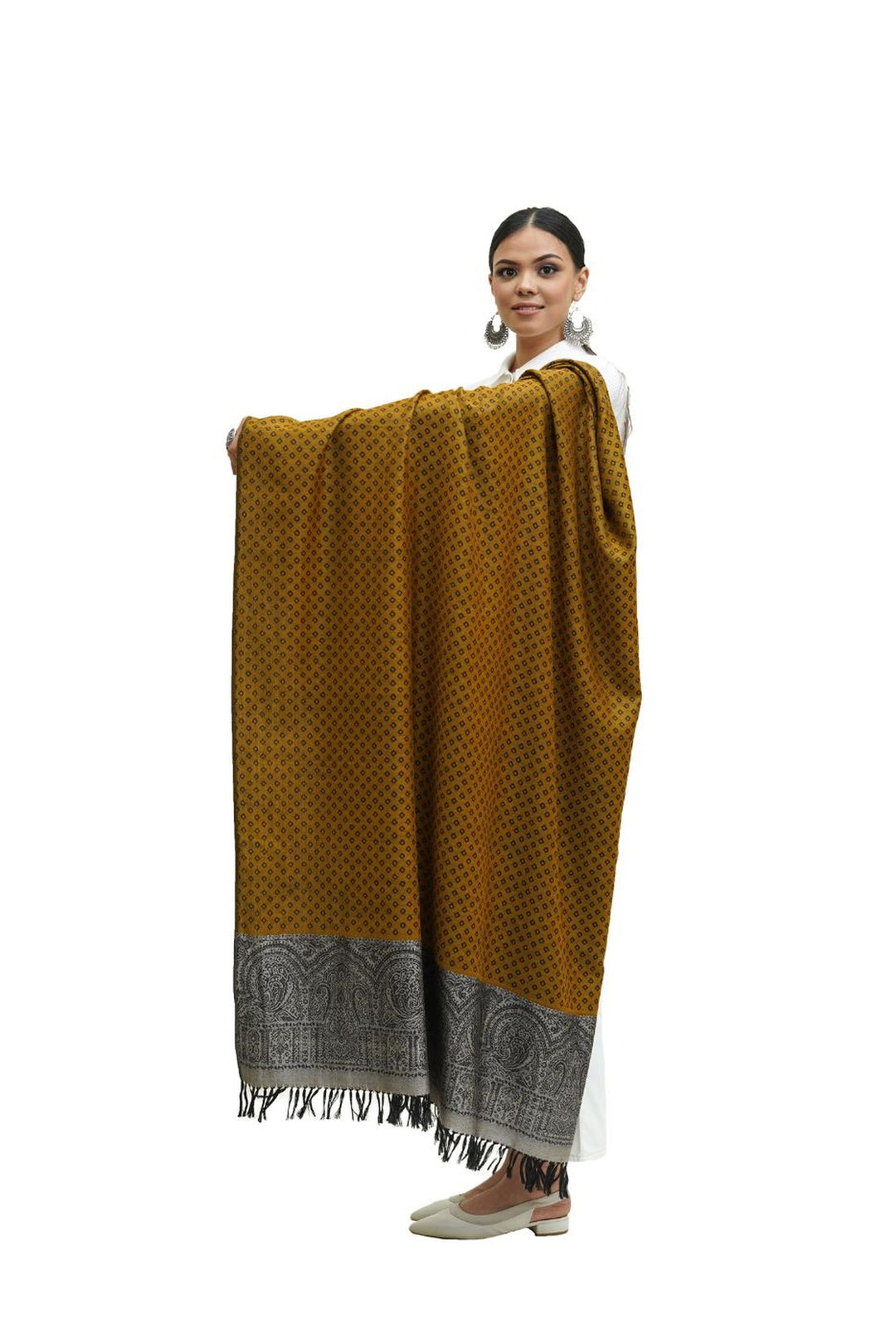 Silk Wool Jacquard Shawl With Elegant Palla