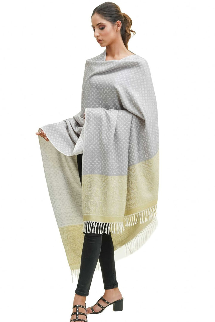 Silk Wool Jacquard Shawl With Elegant Palla