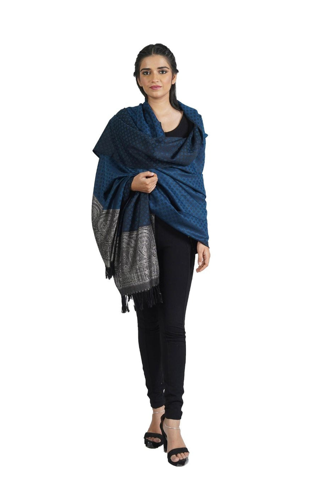 Silk Wool Jacquard Shawl With Elegant Palla
