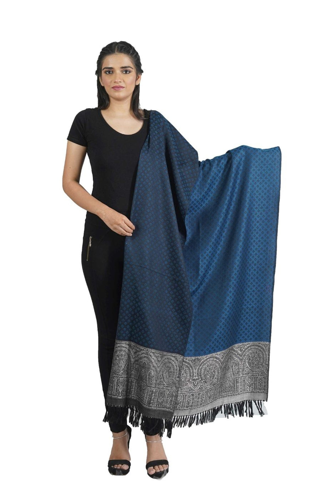 Silk Wool Jacquard Shawl With Elegant Palla