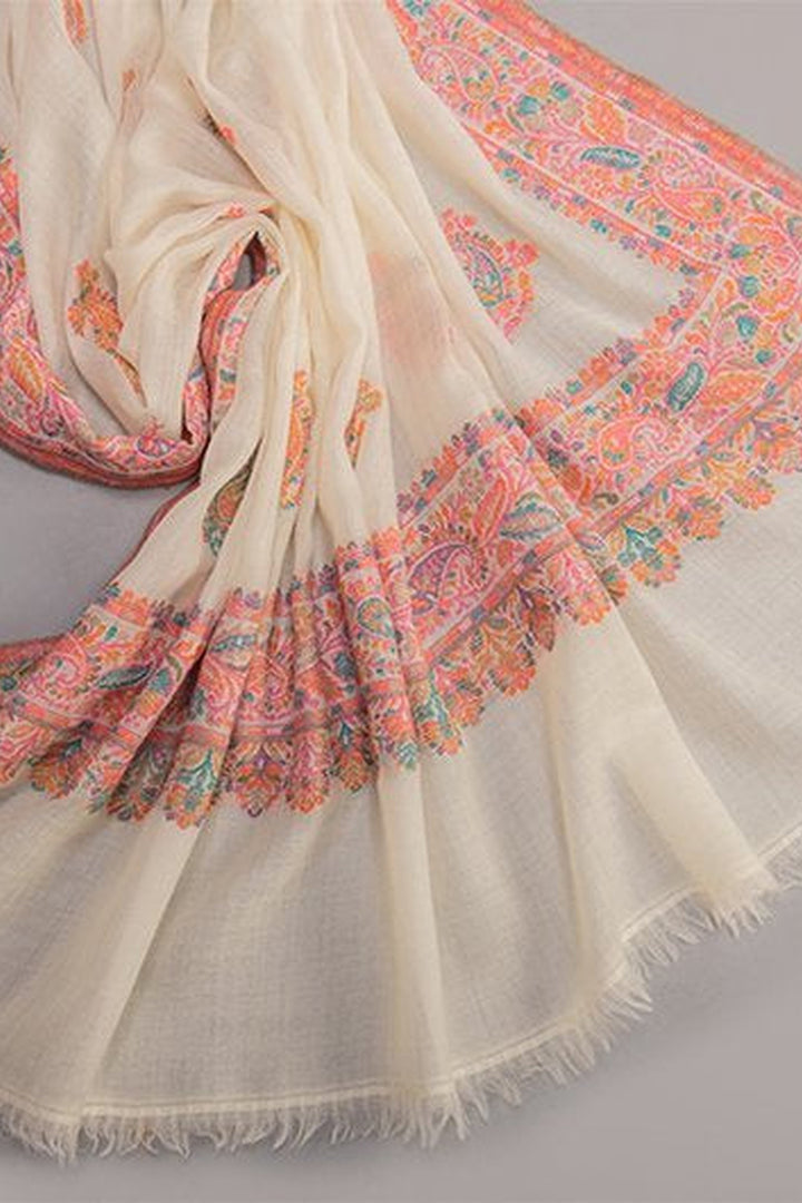 White Woven Kani Women's Shawl