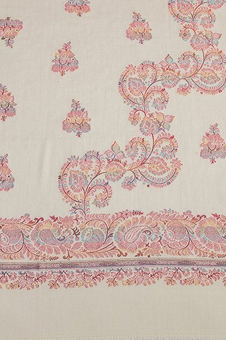 White Woven Jacquard Shawl In Merino Wool