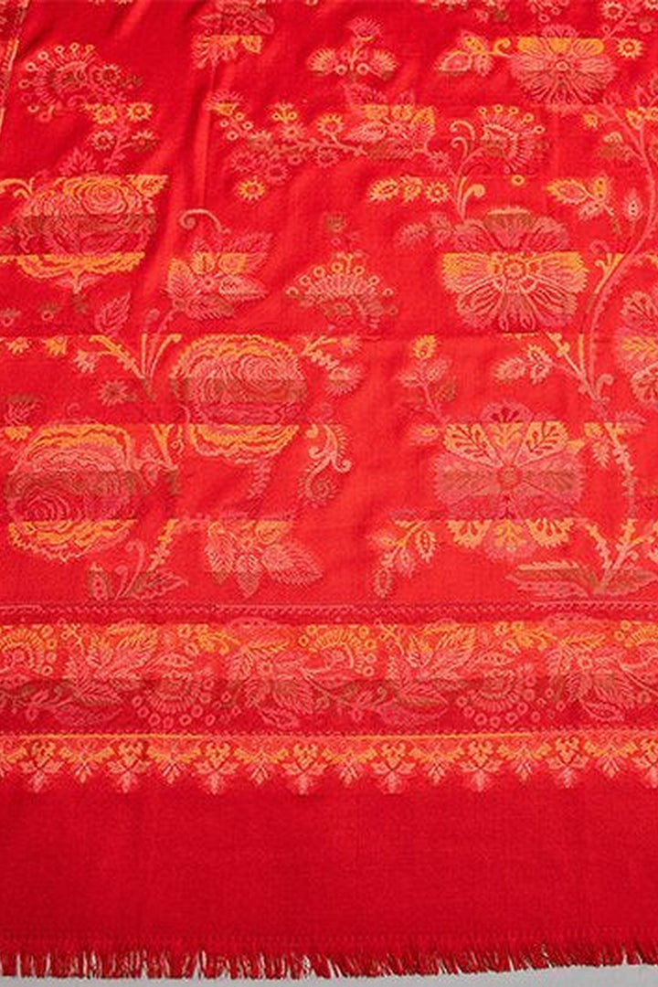 Red Woven Jacquard Shawl In Merino Wool