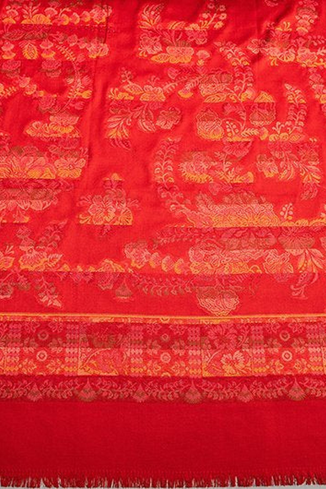 Red Woven Jacquard Shawl In Merino Wool