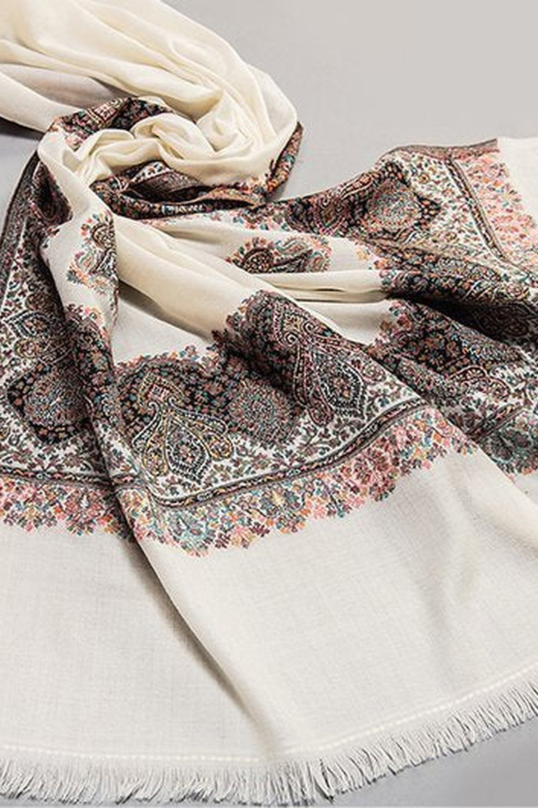 White Melange Kani Jacquard Women's Shawl