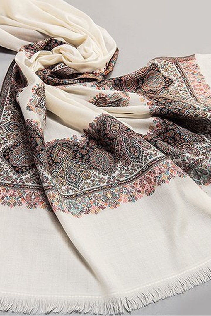 White Melange Kani Jacquard Women's Shawl
