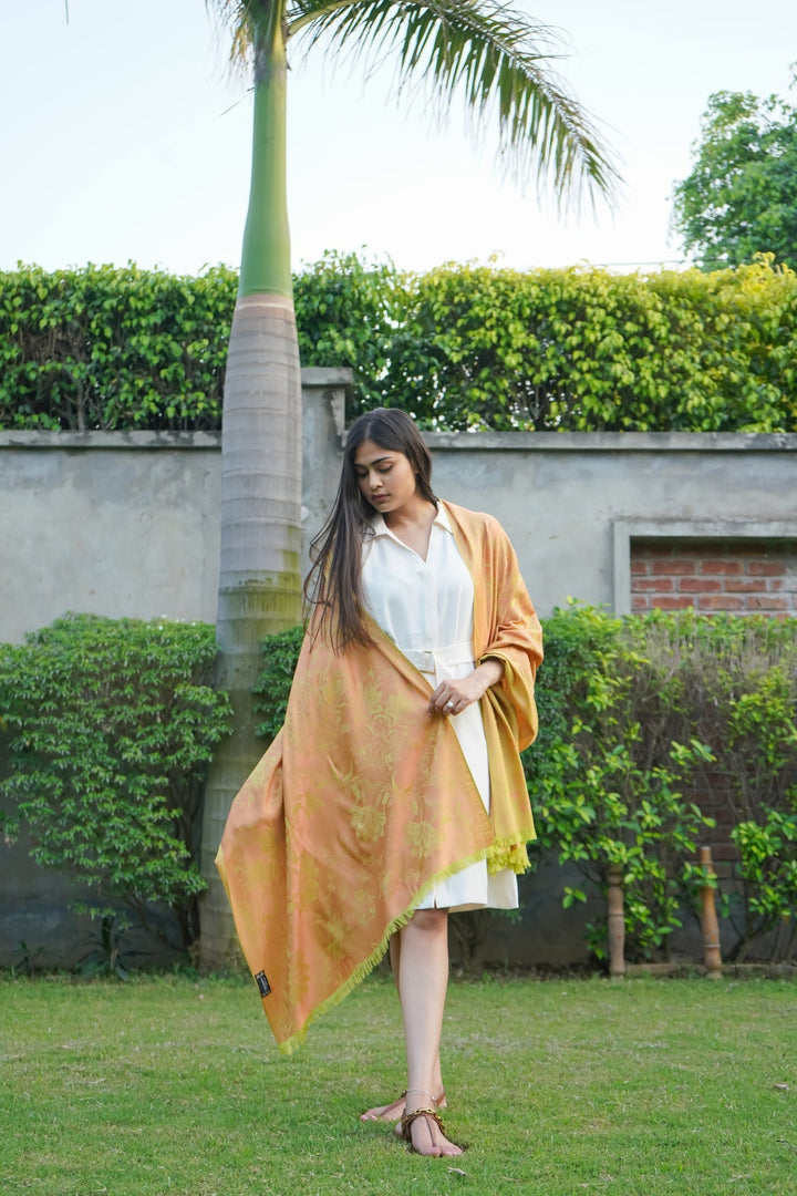 Wool Silk Reversible Stole - Floral