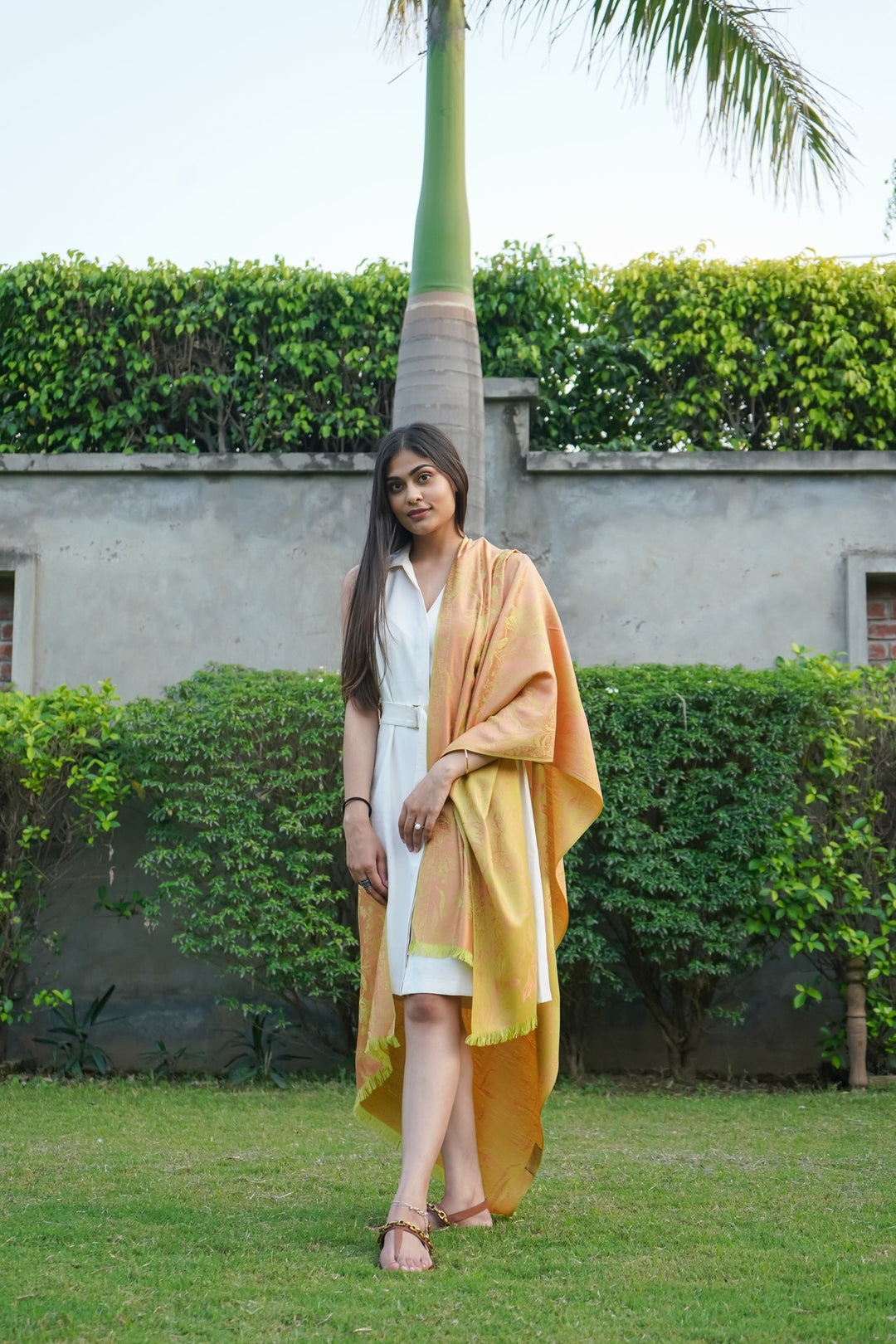 Wool Silk Reversible Stole - Floral