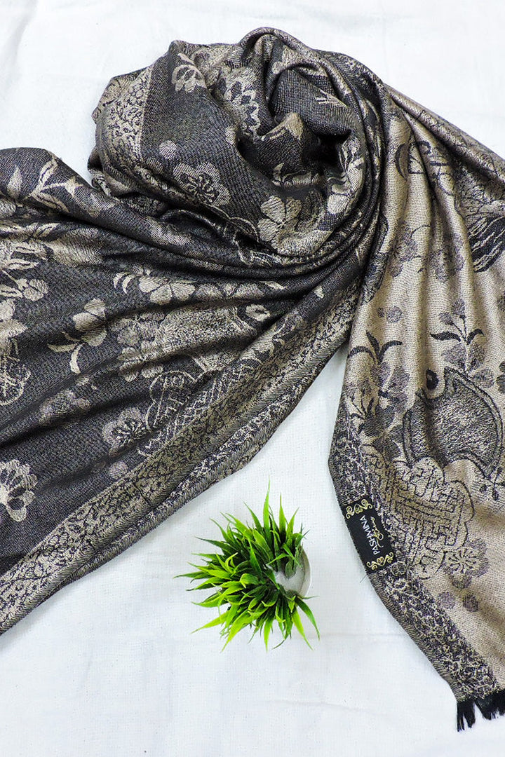 Wool Silk Reversible Stole - Floral