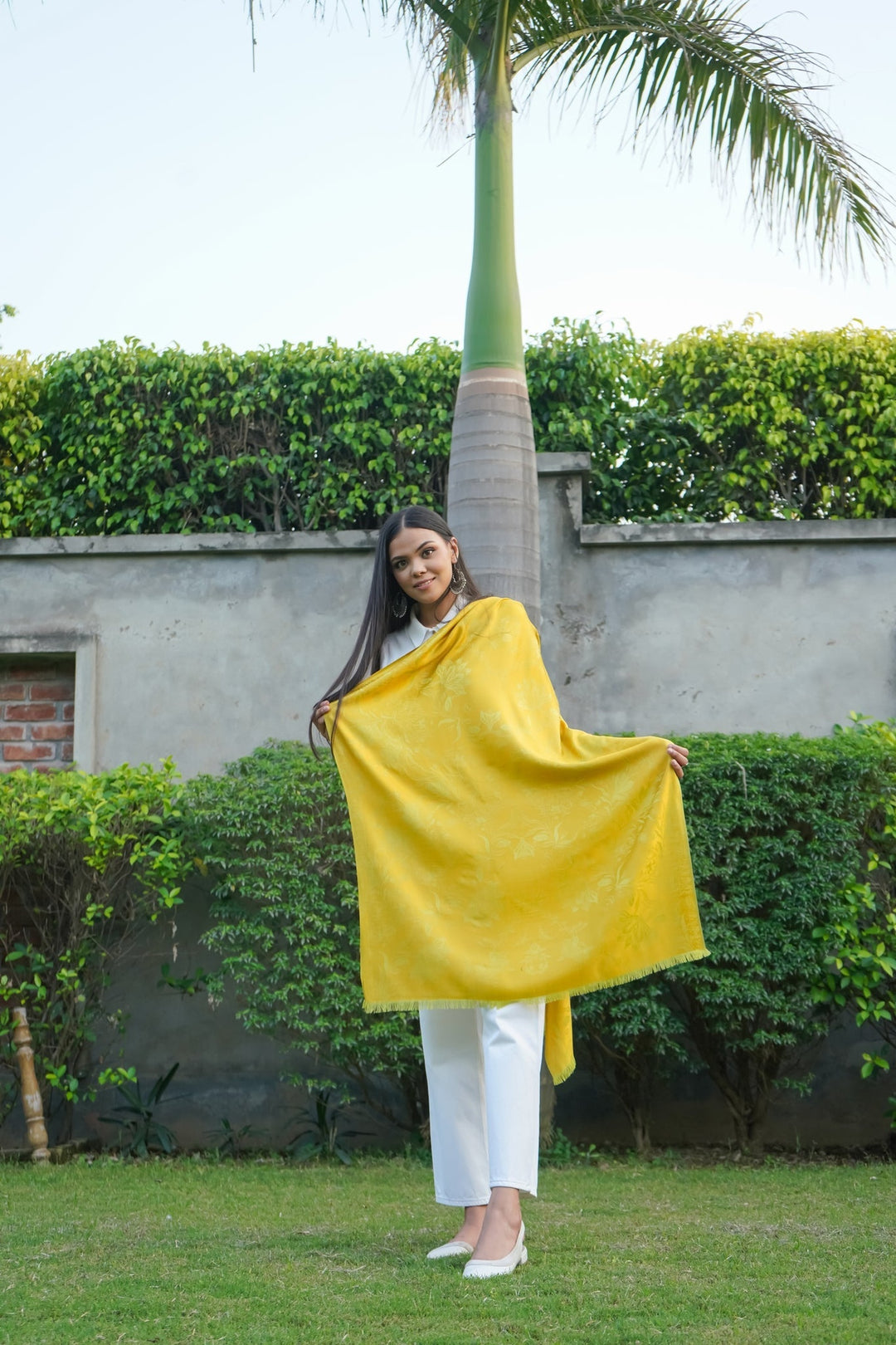 Wool Silk Reversible Stole - Floral