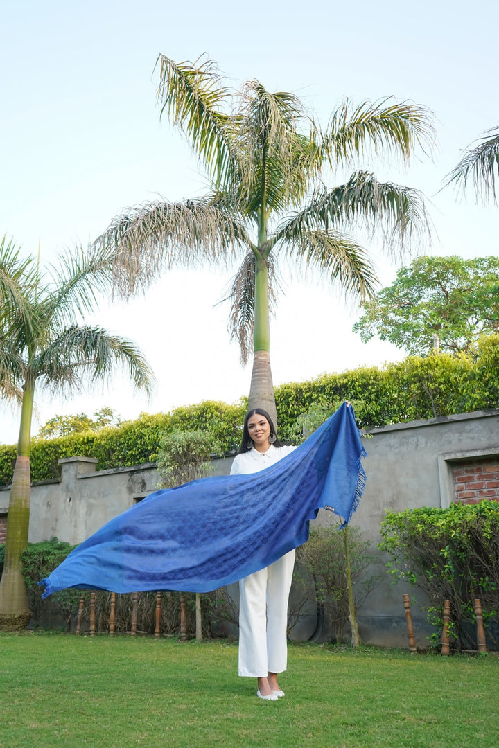 Formal Cobalt Blue Wool Silk Stole