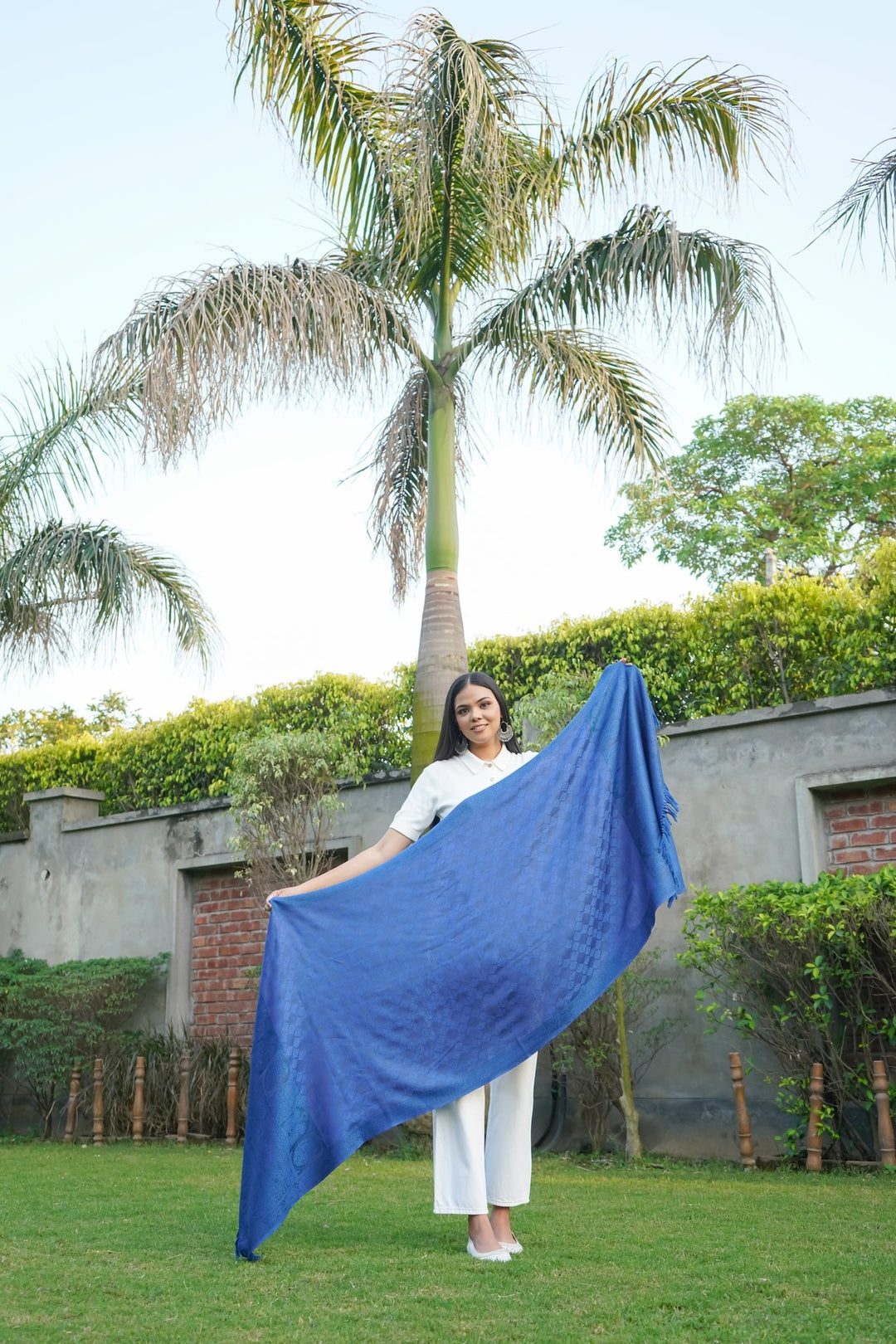 Formal Cobalt Blue Wool Silk Stole