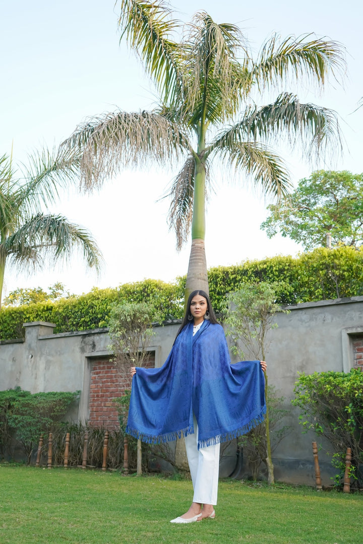 Formal Cobalt Blue Wool Silk Stole