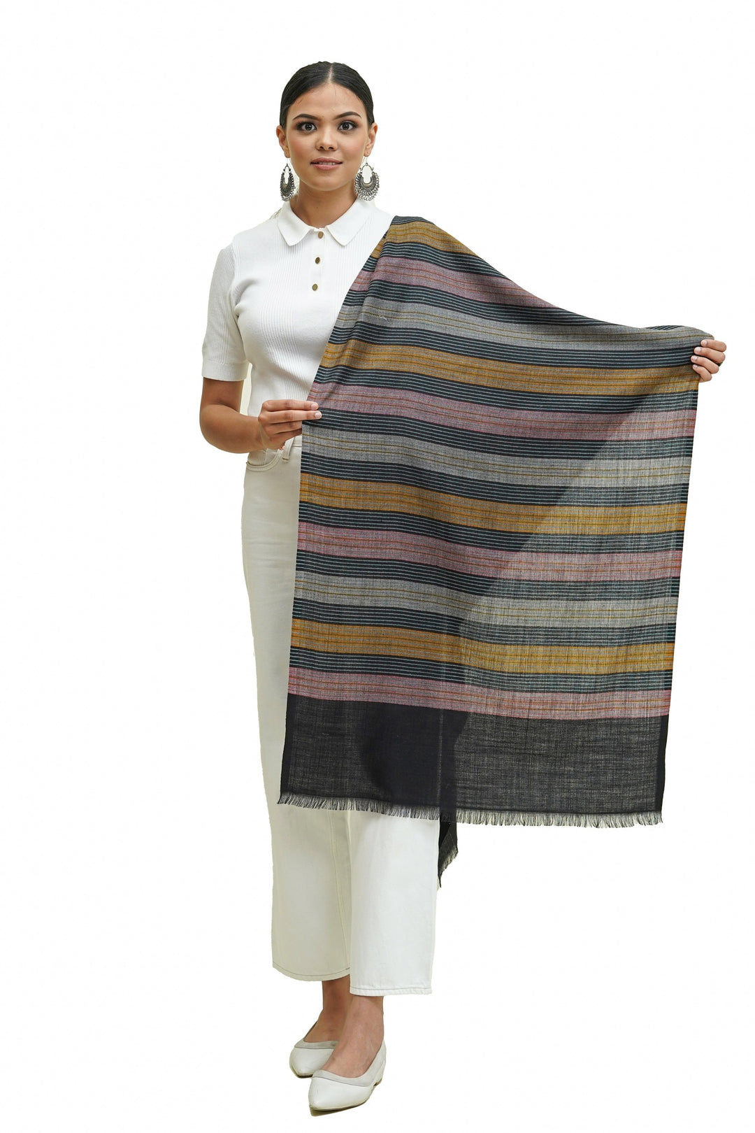 Wool Blended Stripe Palla Stole