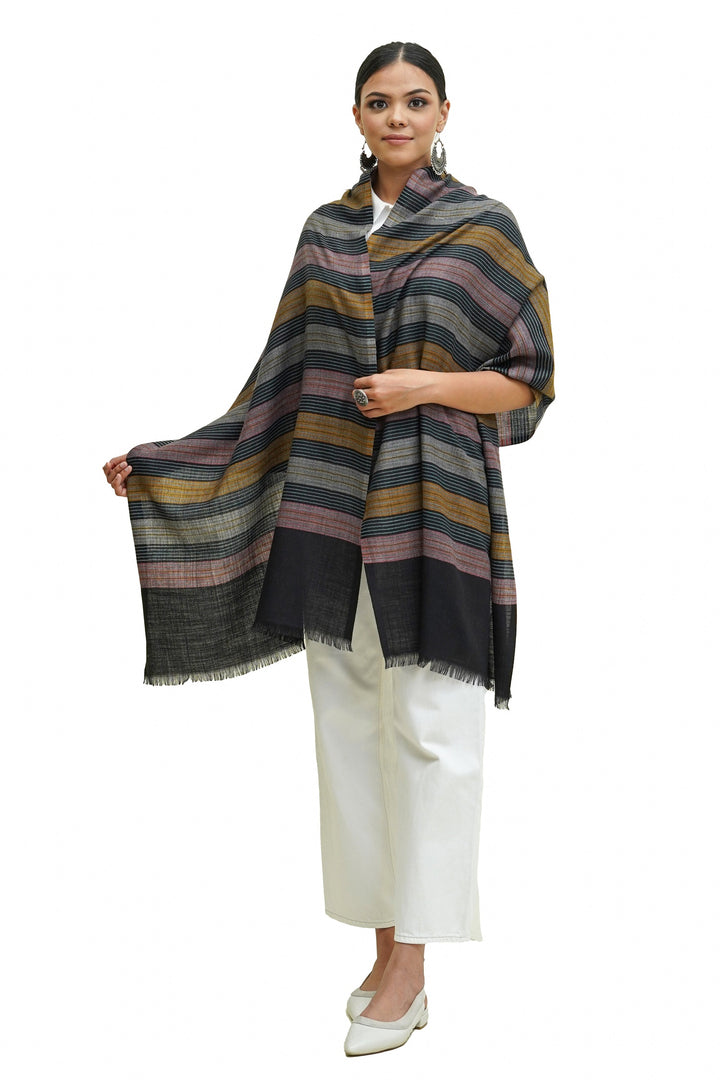 Wool Blended Stripe Palla Stole