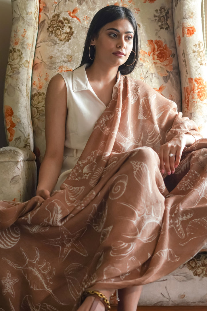 100% Cotton Seashells Print Stole