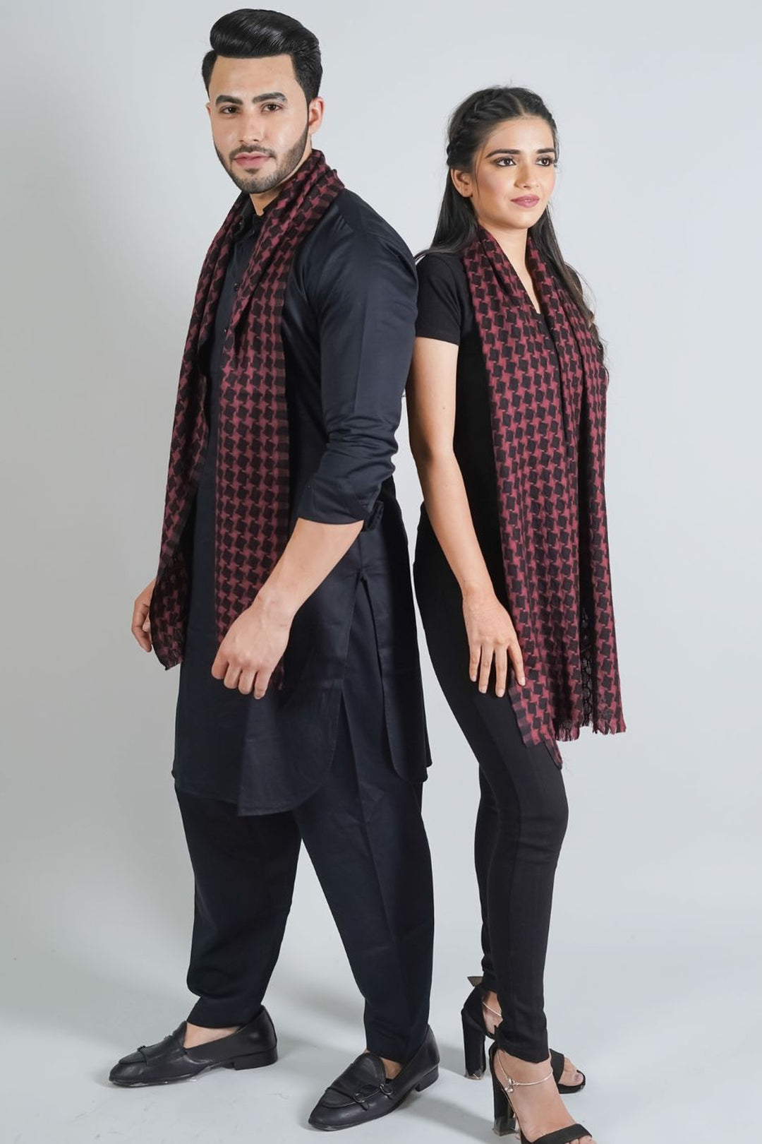 Thick Merino Wool Scarf - Houndstooth