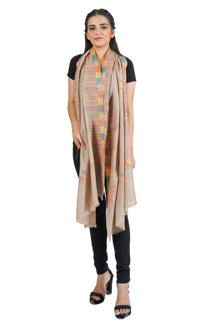 Merino Wool Women's Stole In Melange - Ikat Style