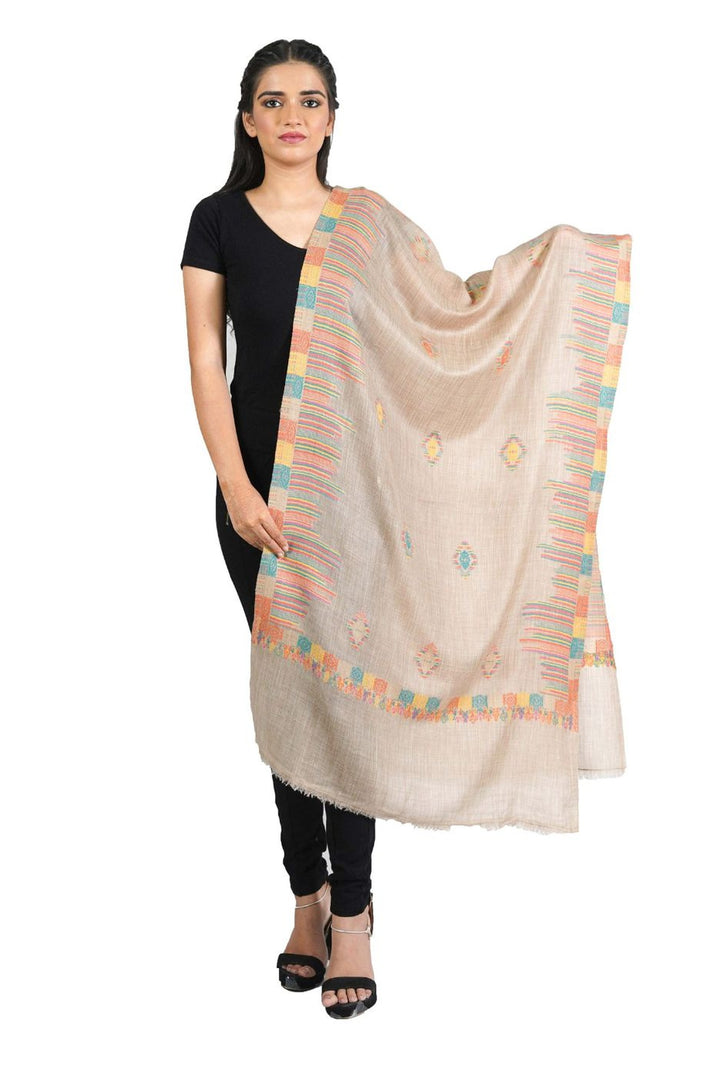 Merino Wool Women's Stole In Melange - Ikat Style