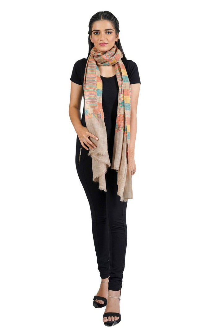 Merino Wool Women's Stole In Melange - Ikat Style