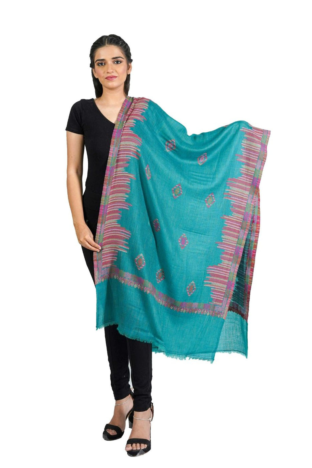Merino Wool Women's Stole In Melange - Ikat Style