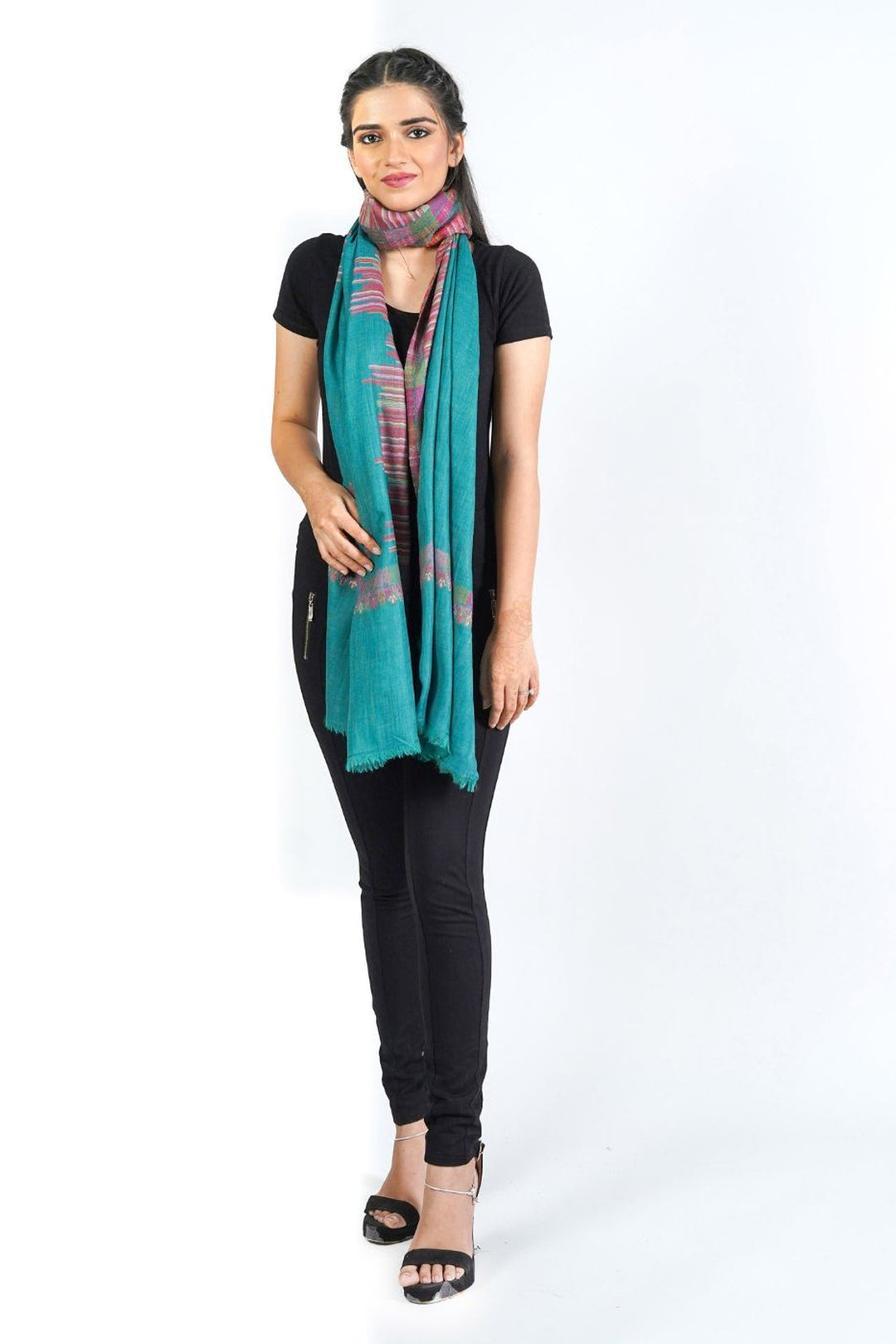 Merino Wool Women's Stole In Melange - Ikat Style