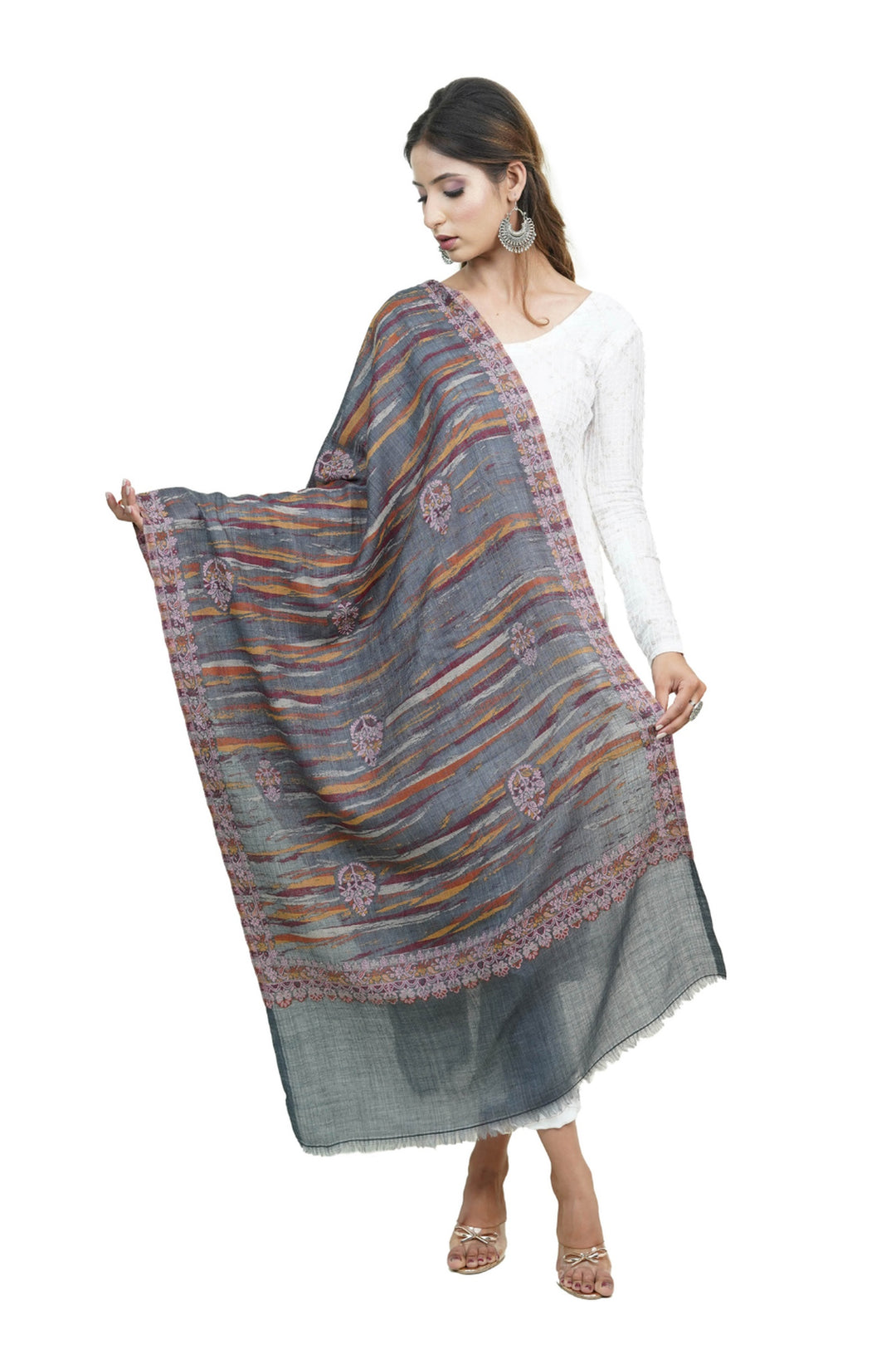 Merino Wool Women's Stole In Melange - Ikat Style
