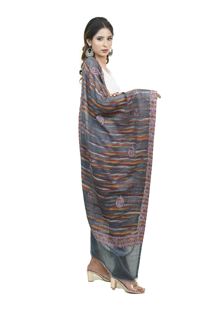Merino Wool Women's Stole In Melange - Ikat Style