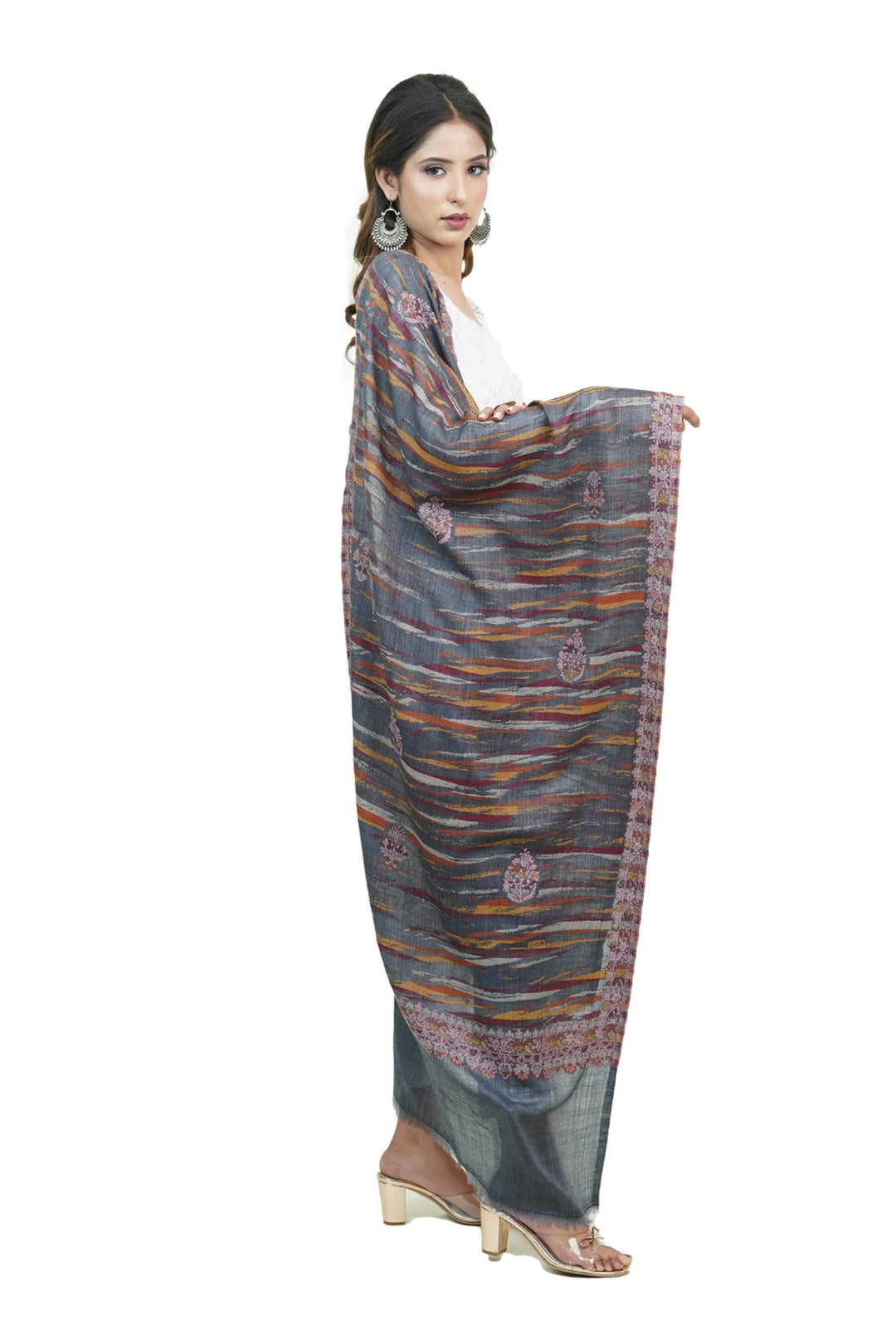 Merino Wool Women's Stole In Melange - Ikat Style