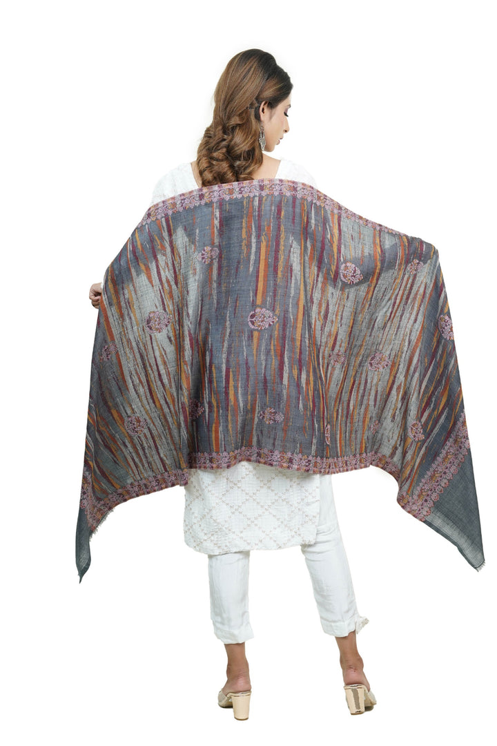 Merino Wool Women's Stole In Melange - Ikat Style