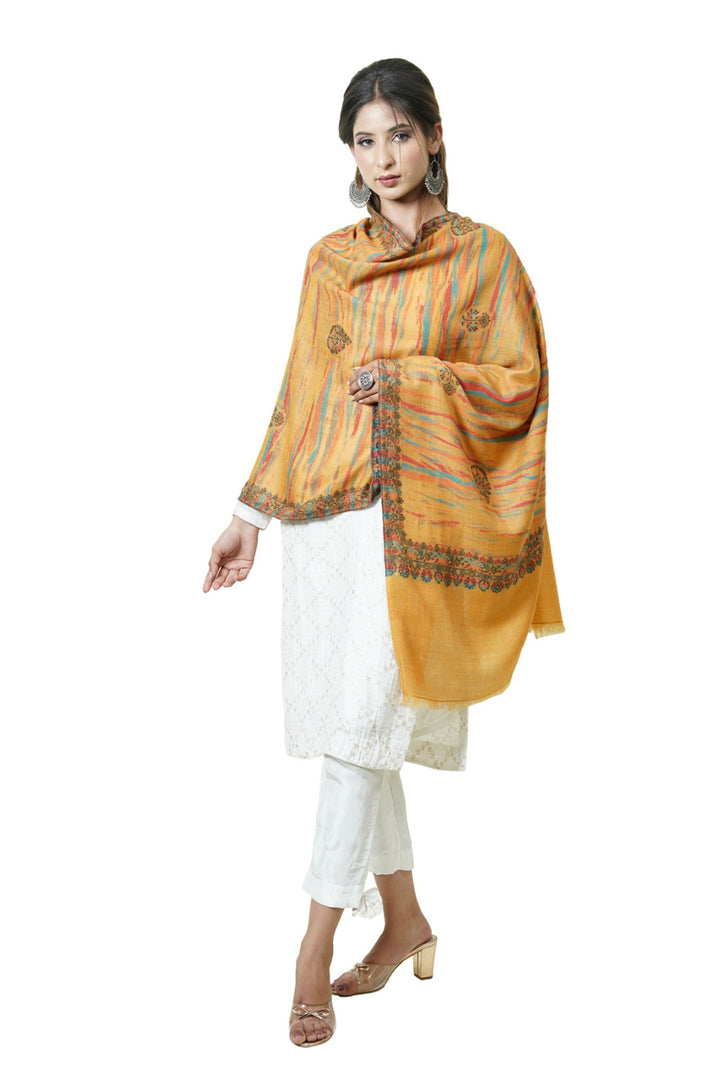 Merino Wool Women's Stole In Melange - Ikat Style