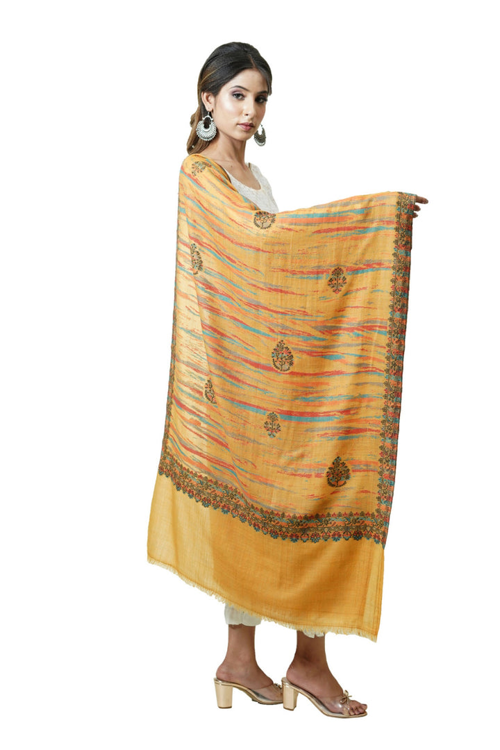 Merino Wool Women's Stole In Melange - Ikat Style