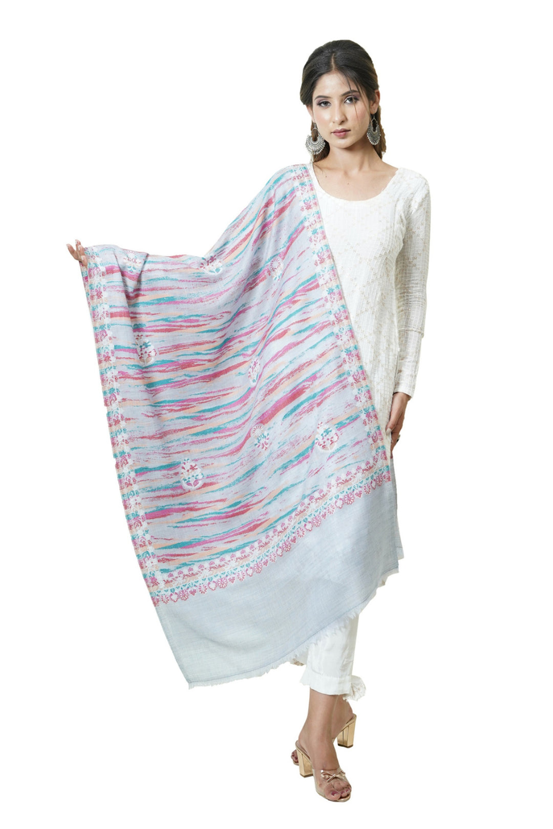 Merino Wool Women's Stole In Melange - Ikat Style
