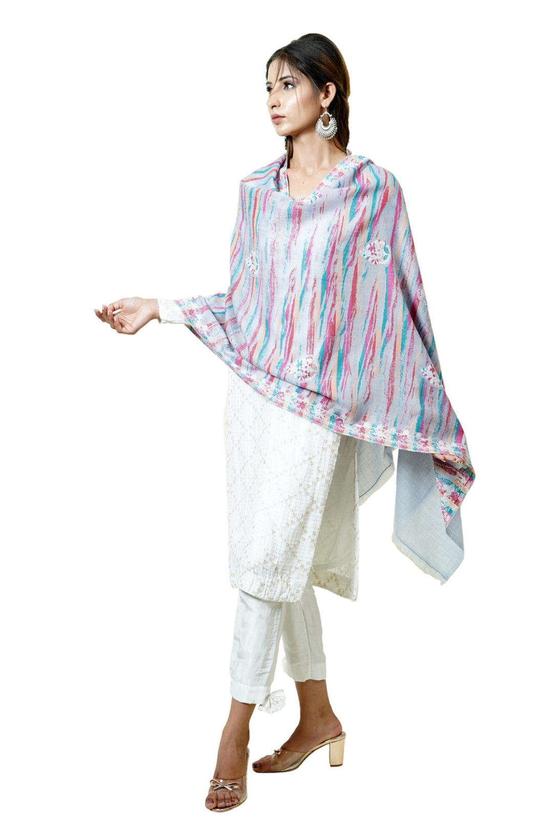 Merino Wool Women's Stole In Melange - Ikat Style