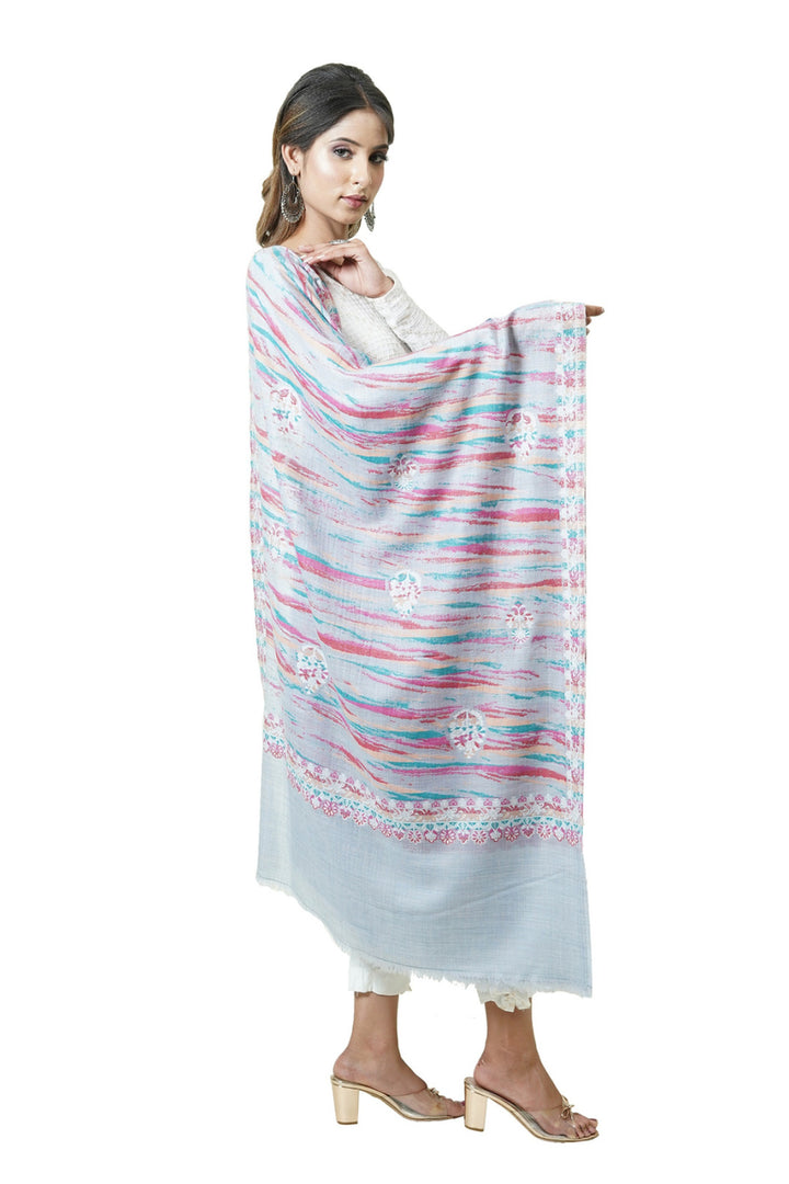 Merino Wool Women's Stole In Melange - Ikat Style