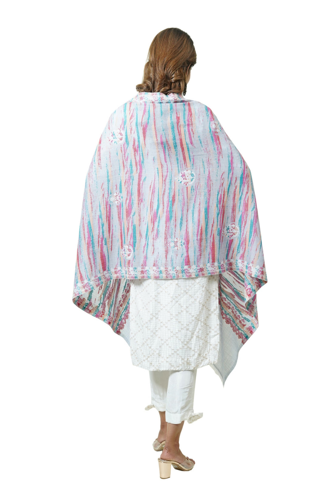 Merino Wool Women's Stole In Melange - Ikat Style